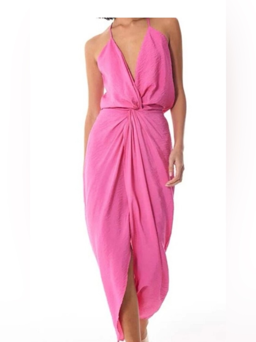 NWT Young Fabulous & Broke Siren Pink Twist-Front Halter Midi Dress in Size XS